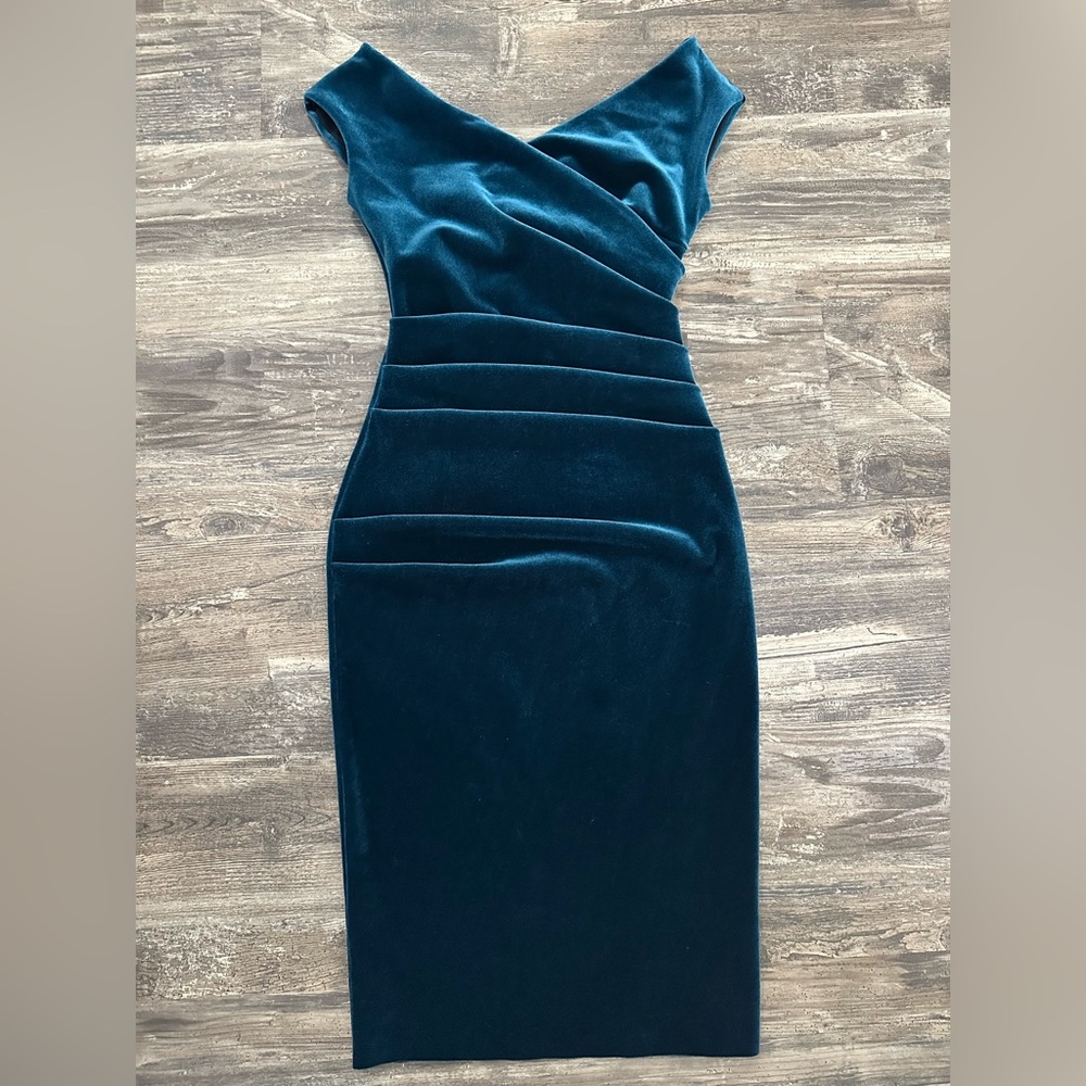 Chiara Boni La Petite Robe Velvet Dress In Teal Size 4 - Picture 1 of 7